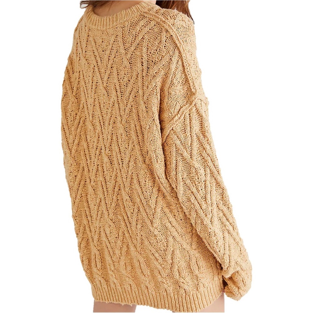 | free people • isla camel cable tunic sweater size • medium | - Picture 3 of 16